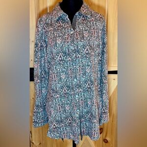 J Jill Patterned Long Sleeve Button-Up Shirt, size L